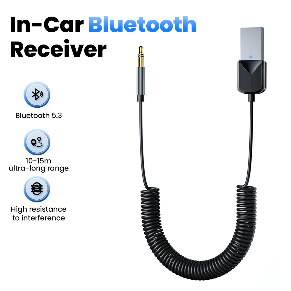 Auto Bluetooth 5.3 Audio-Empfänger-Adapter USB auf 3,5mm Aux-Buchse HiFi Stereo Musik Navigation Freisprecheinrichtung mit Mikrofon-Sender