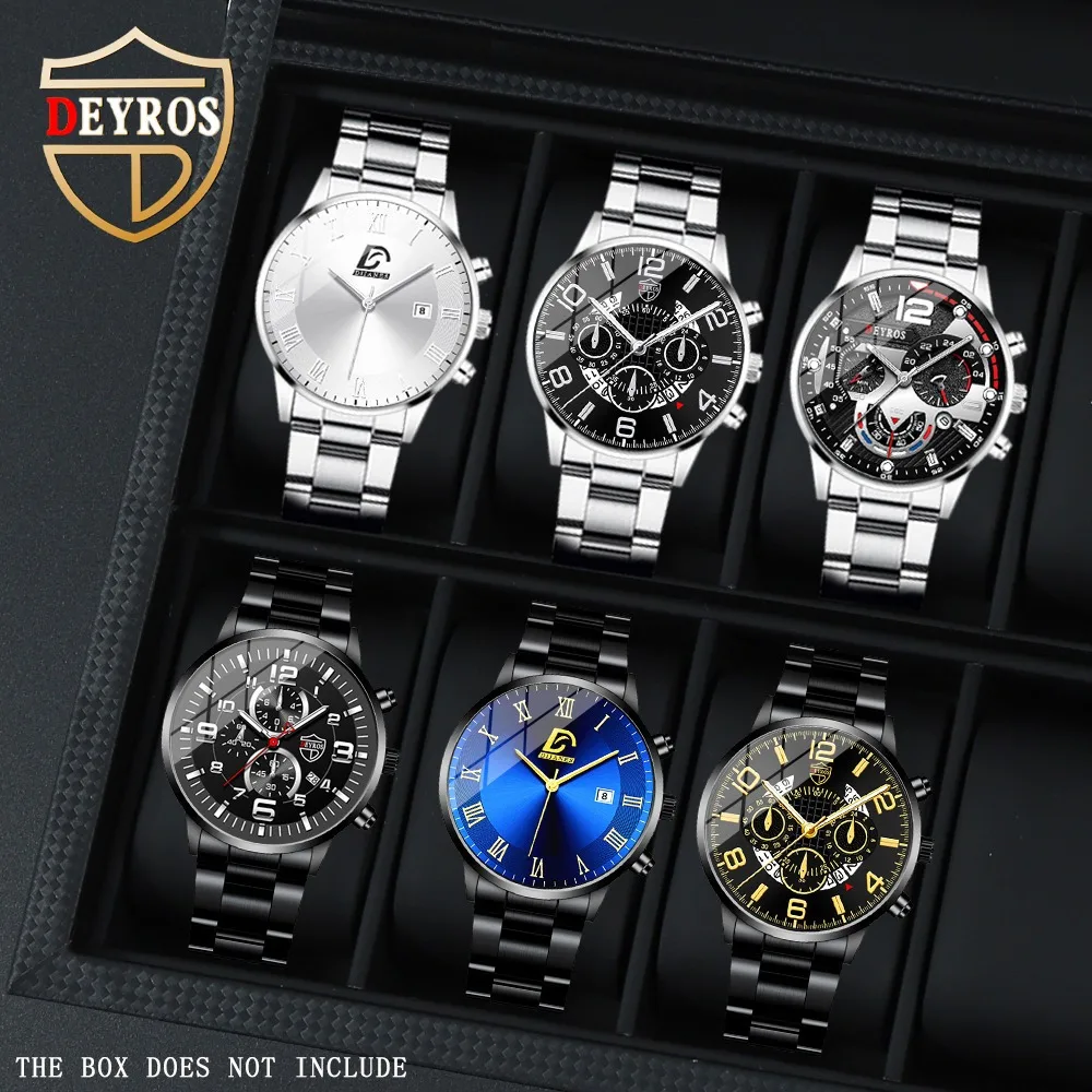 

6 шт./компл. модные мужские часы с ремешком из сплава, кварцевые мужские часы, повседневный деловой мужской комплект часов