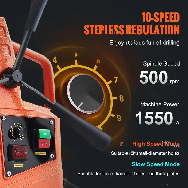 1550W 50 Mm Boring 13000N Portable Mag Drill Press With Variable Speed 500 RPM Drilling