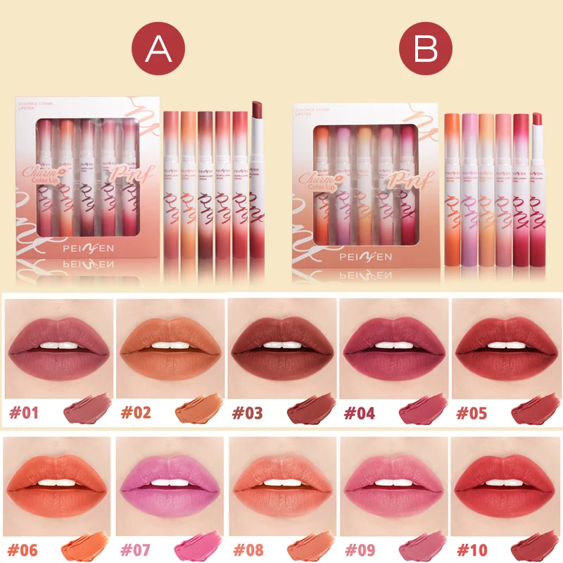 Set di rossetti opachi a lunga durata 5 colori Lip Gloss Pastello Rossetto Rubino Rosso Nudo Marrone profondo Prugna Impermeabile 24 ore Trucco labbra Regalo