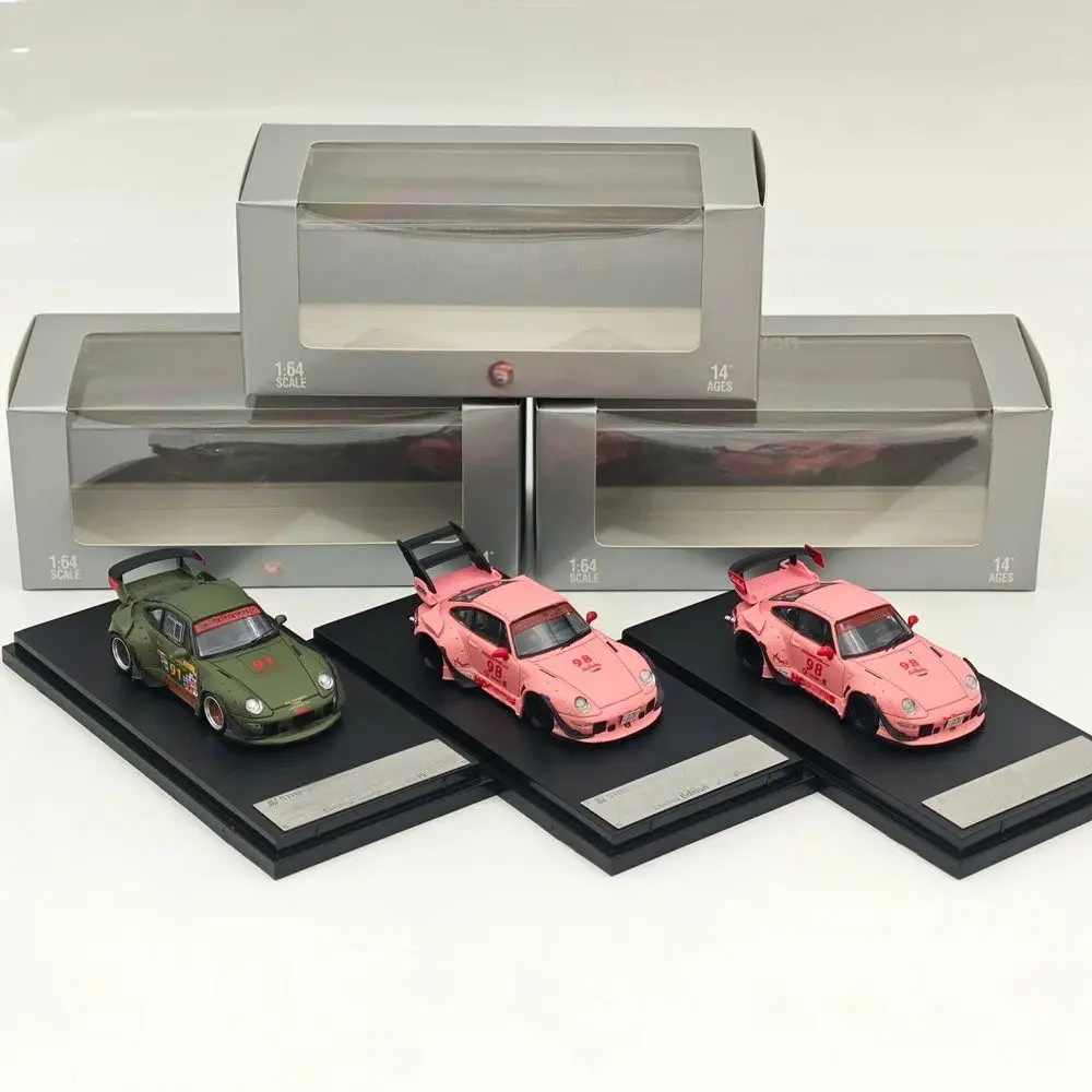 

SW 1:64 для 993 # 98 # Коллекционная модель автомобиля 91 Matte Pink/Green Diecast: миниатюрные игрушечные машинки