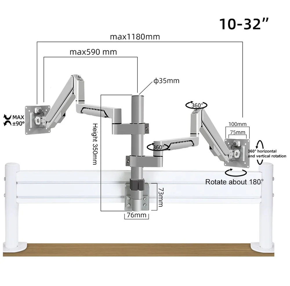 

Hot sell Swivel Gray Dual Monitor Stand Mount 17 to 32 Inch Articulating Gas Spring Computer Monitor Arm for Desk