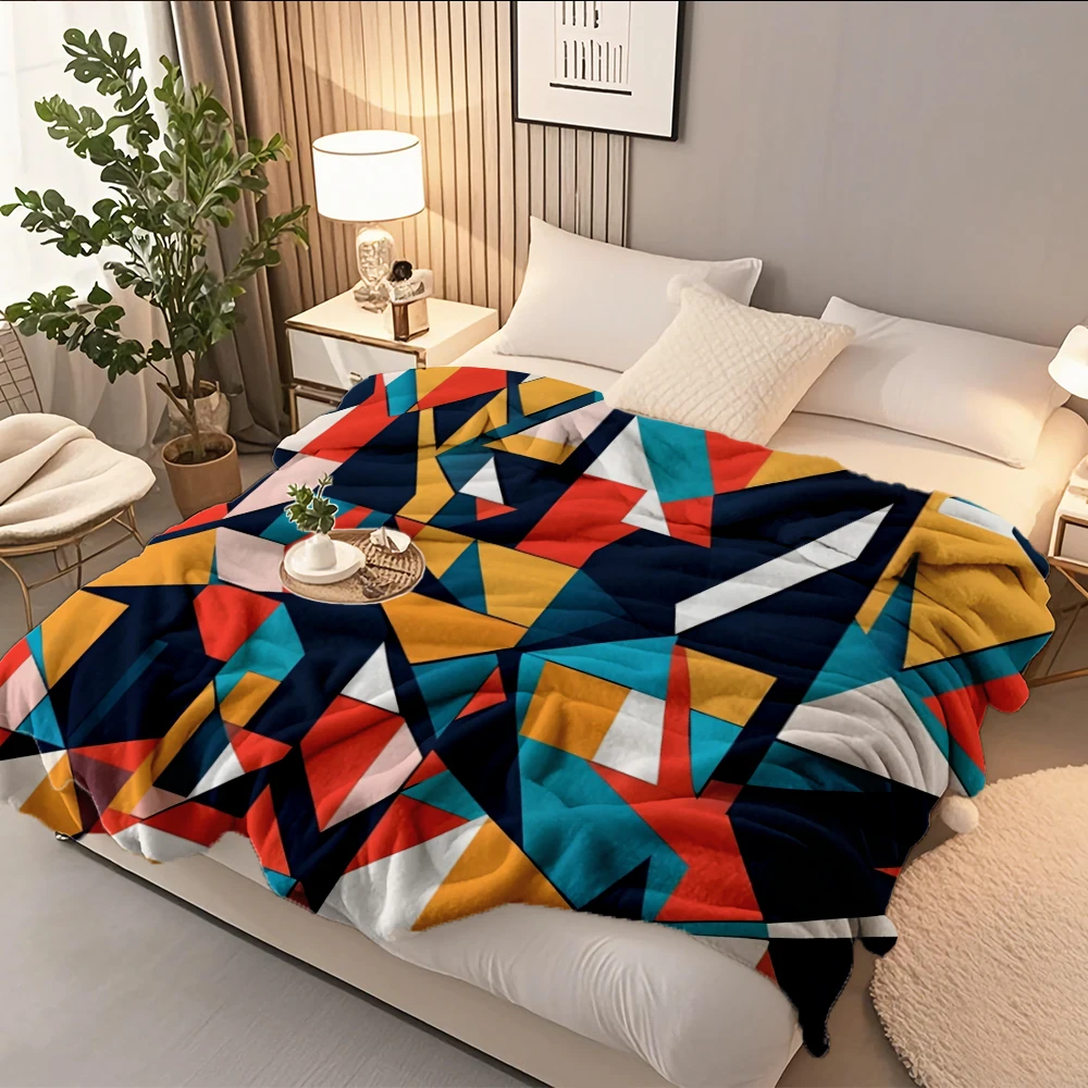 

All Season Flannel Cozy Blanket Cubist Classic Pattern Hospitality Bedding Bed Scarf Ethnic Tribal Odor-resistant Hypoallergenic
