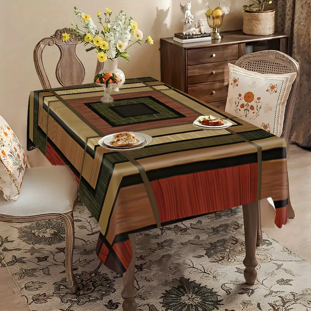 Jit, 1pc, modern geometric pattern wooden texture tablecloth, romantic and elegant home decoration itemzyc