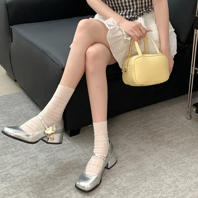 Spring Women Mary Jane Shoes Fashion Shallow Buckle Ladies Elegant Square Heel Single Shoes Street Style Pumps Shoes