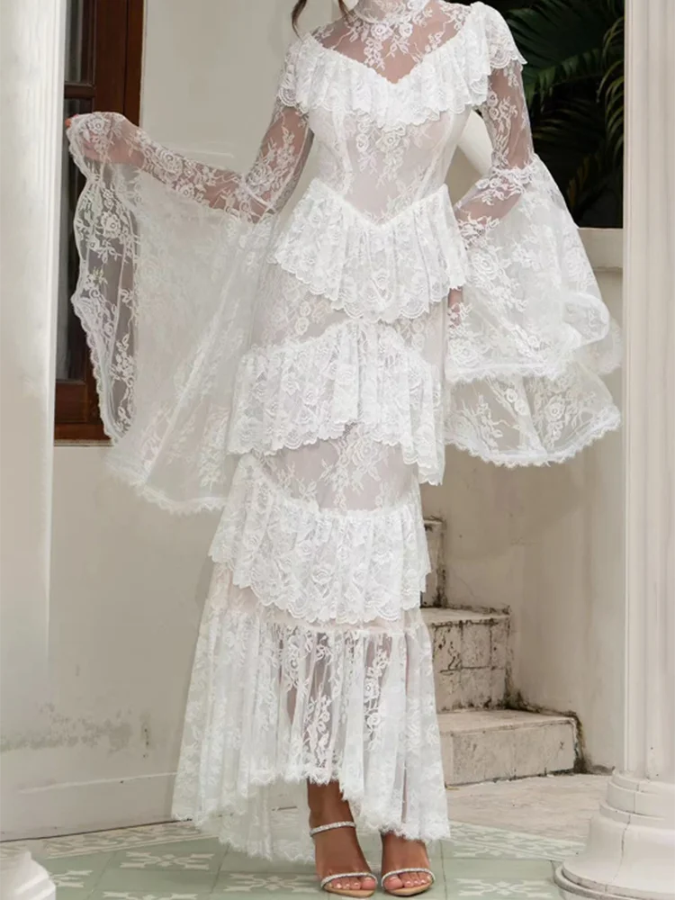 

Новое вечернее платье для выпускного вечера и дня рождения, роскошное, однотонное, с кружевной вышивкой, с эффектом пэчворк, элегантное, с завышенной талией, драпировкой и длинными рукавами