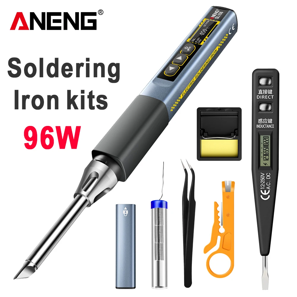 

Цифровой электрический паяльник ANENG SL108, 96 Вт, быстрый нагрев, регулируемая температура 100-450°C ℃ Портативный умный инструмент для сварки и пайки