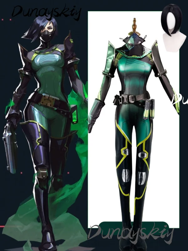 

Valorant Viper Cosplay Costume Set Green Wig Shoe Games Controller Dress Up Halloween Party Event Costumized Outfit for Women