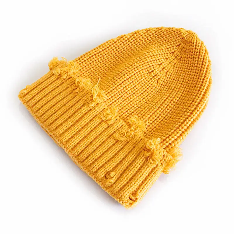 New Arrival Fashion Knit Winter Dilapidated Hole Men Skullies Beanies Unisex Hip-Hop Solid Warm Hat for Women Basic Caps Present