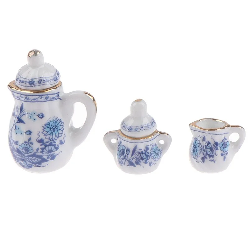 15Pcs 1:12 Dollhouse Miniature Tableware Porcelain Ceramic Tea Cup Set Doll House Accessories