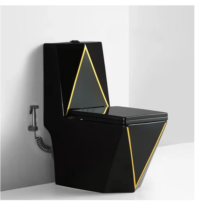 Luxury bathroom ceramic bathroom flush toilet ceramic flushing integrated black gold toilet YX680TB