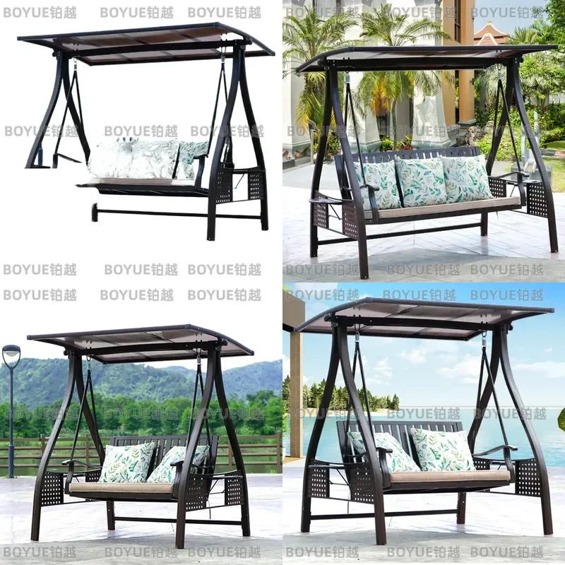 Aluminum Alloy Outdoor Garden Swing Chair Double Triple Seat Patio Courtyard Villa Homestay Restaurant Leisure Hanging Cradle