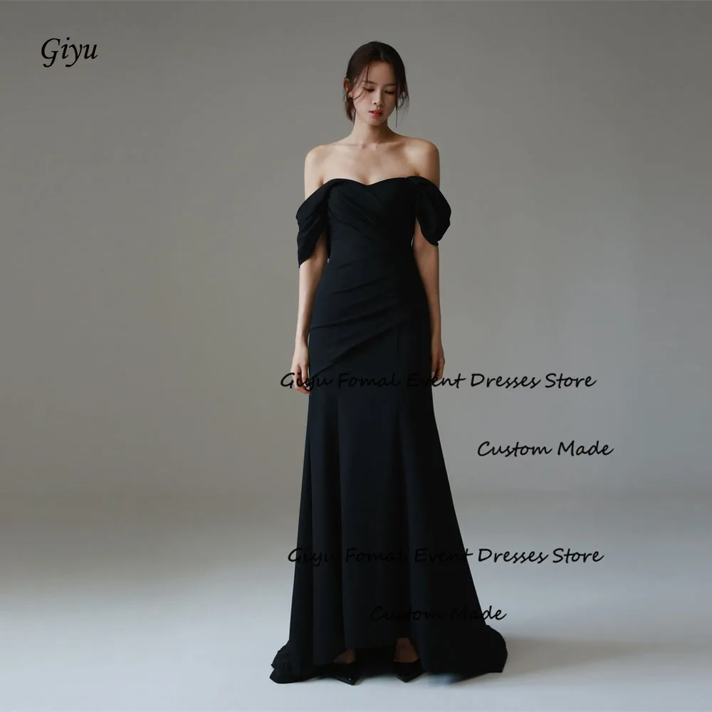 

Giyu Off Shoulder Mermaid Evening Dresses Korea Wedding Photoshoot Sleeves Pleats Long Elegant Formal Party Dress With Veil