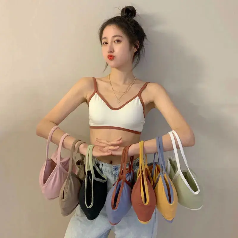 

Underwear Wireless Girl Tube Top Korean Style Seamless Contrast Color Inner Wear Chest Wrap Thin Student Sports Bra Strap Chest