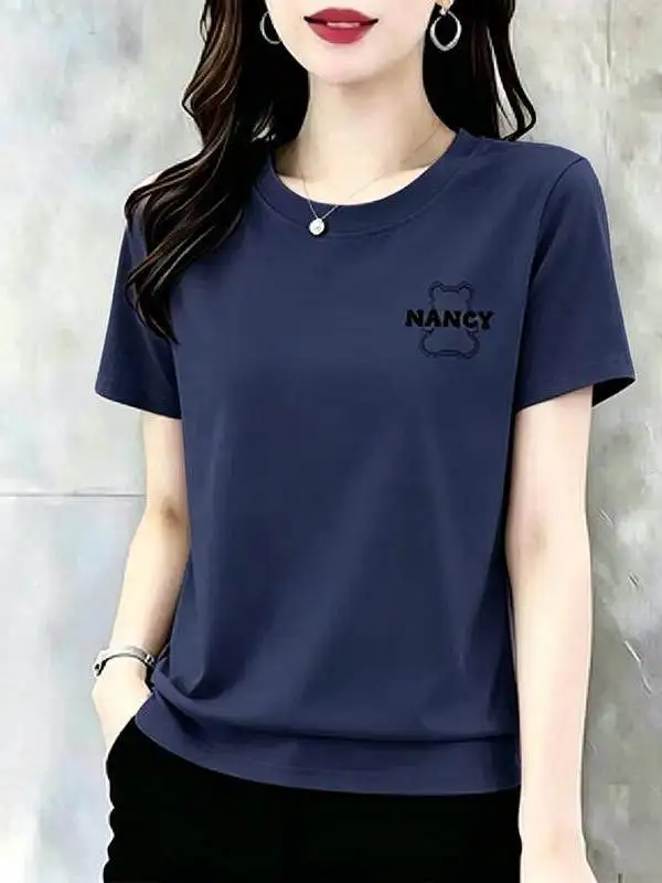 

Loose plus Size Women's round Neck Printed Short Sleeve T-Shirt Breathable Polyester Fiber Summer Ladies Top Casual Wear