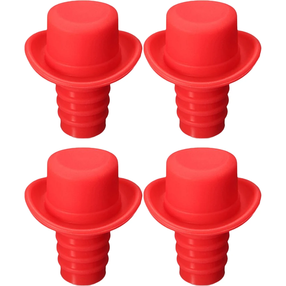 

4pcs Red Silicone Bottle Stopper Decorative Hat Shaped Saver for Glass Bottles Party Favor Wedding Cork