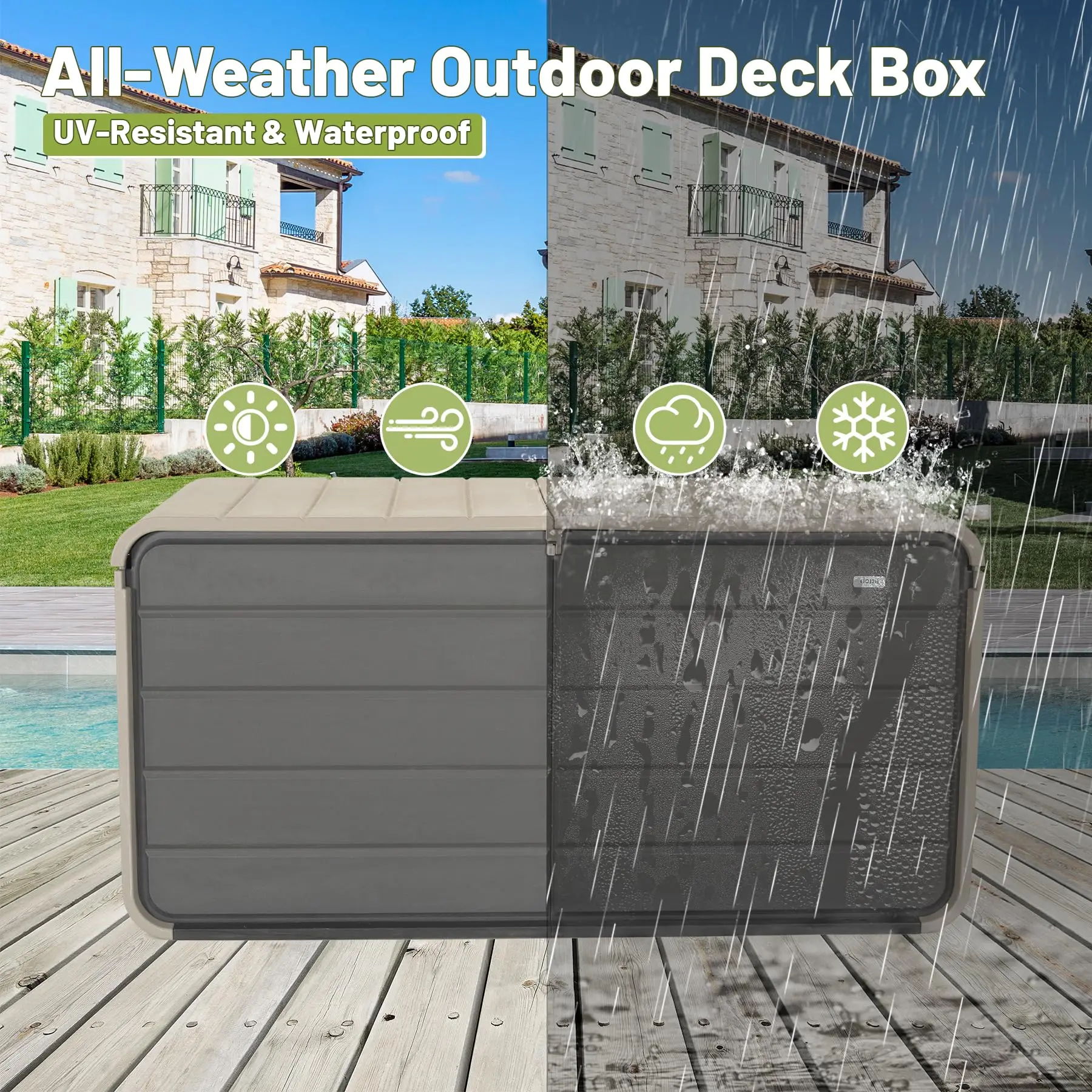 160 Gallon Extra Large Resin Deck Box Heavy Duty Waterproof Patio Storage Outdoor Furniture Gardening Tools Pool Supplies view 3