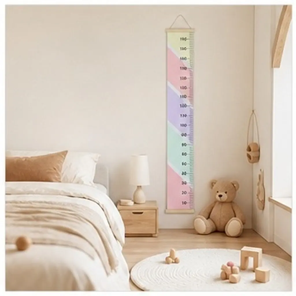 Wood & Fabric Height Chart for Kids – Wall-Mounted Growth Tracker, Nursery & Playroom Decor, Measuring Tool