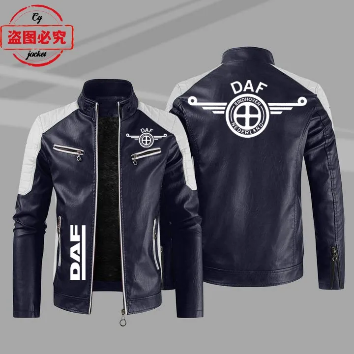 DAF truck LOGO retro washed pu leather jacket windproof autumn and winter men's spring and autumn leather jacket work clothes