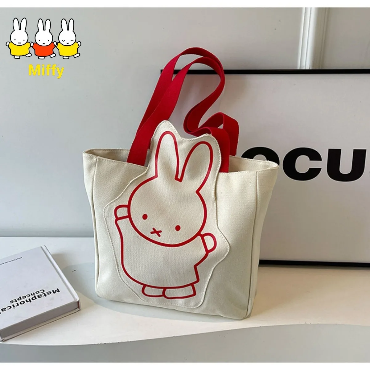 

Милая сумка через плечо с кроликом Миффи, холщовая студенческая сумка, сумка для учебных материалов, модная мультяшная сумка для покупок