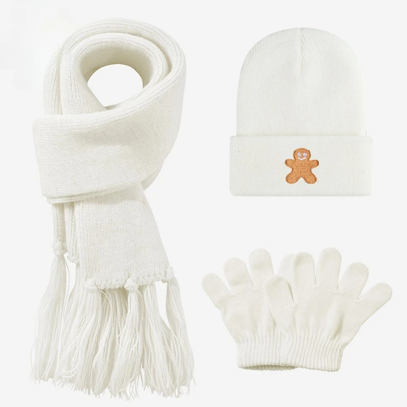 Soft Knitted 3Pcs Toddler Hat Scarf Gloves Set 1‑3Y, Lovely Gingerbread Man Embroidery Warm Winter Accessories for Xmas Gatherin - view 5