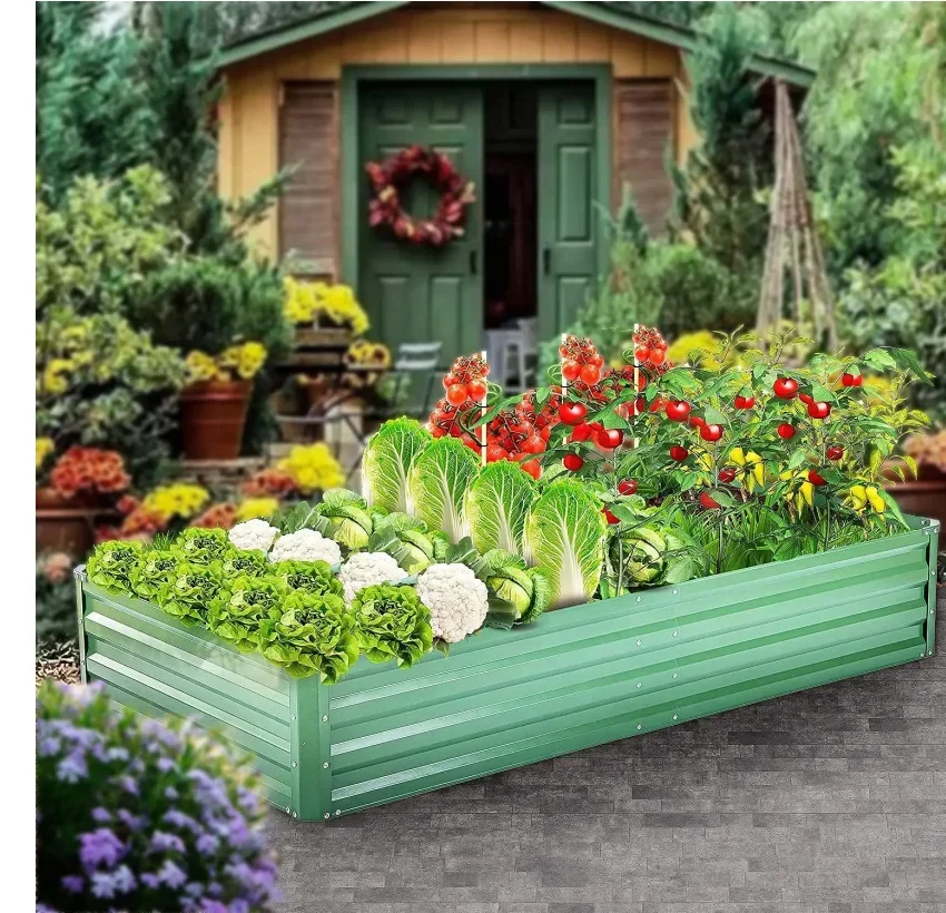 Wholesale outdoor galvanized raised garden planters beds for vegetable backyard patio aluzinc large deep root planter flower box