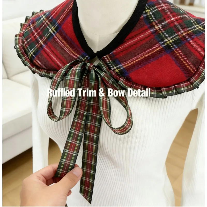 

Декоративный воротник-шарф в шотландскую клетку для свитера, универсальный аксессуар в рождественском стиле