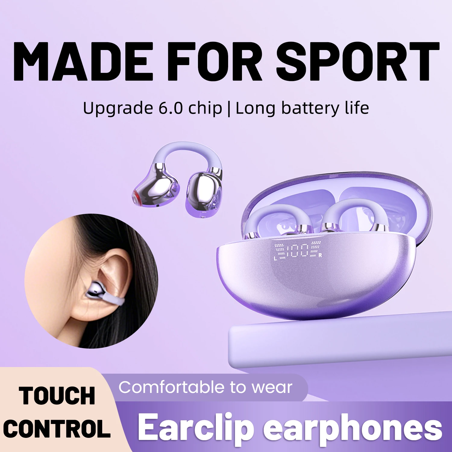 سماعة بلوتوث لاسلكية SK 6.0، سماعات أذن بمشبك للأذن، سماعة رأس رياضية للحد من الضوضاء، سماعات أذن للمكالمات الصوتية عالية الدقة، هدية مفاجئة للبالغين #6