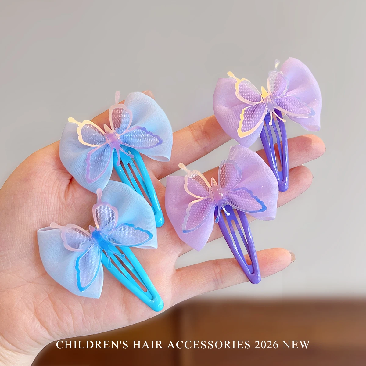 Neue süße 4-teilige Tüll-Schmetterlings-Haarspangen für Frauen, Mädchen und Kinder, in Macaron-Farben, Organza-Schleifen-Haarspangen, Haar-Accessoires. – Detail 5