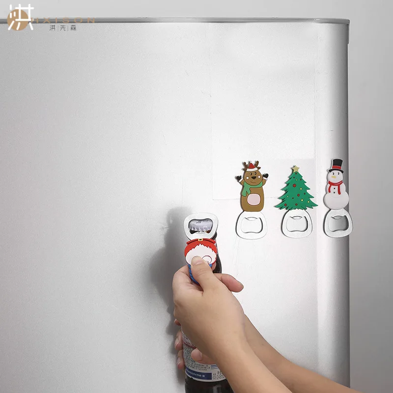 Cute Christmas Magnetic Bottle Opener Stainless Steel Beer Bottle Opener Christmas Tree Soda Bottle Opener Refrigerator Sticker