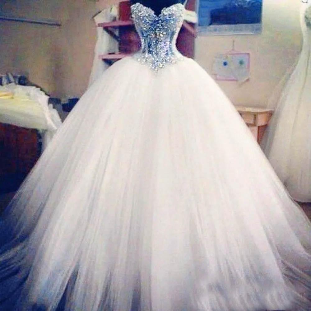 Heavy Strapless Cut-out Pearls Beaded Wedding Dress Lace Up Back Ball Gown Princess Bridal Gown White Dress for Wedding