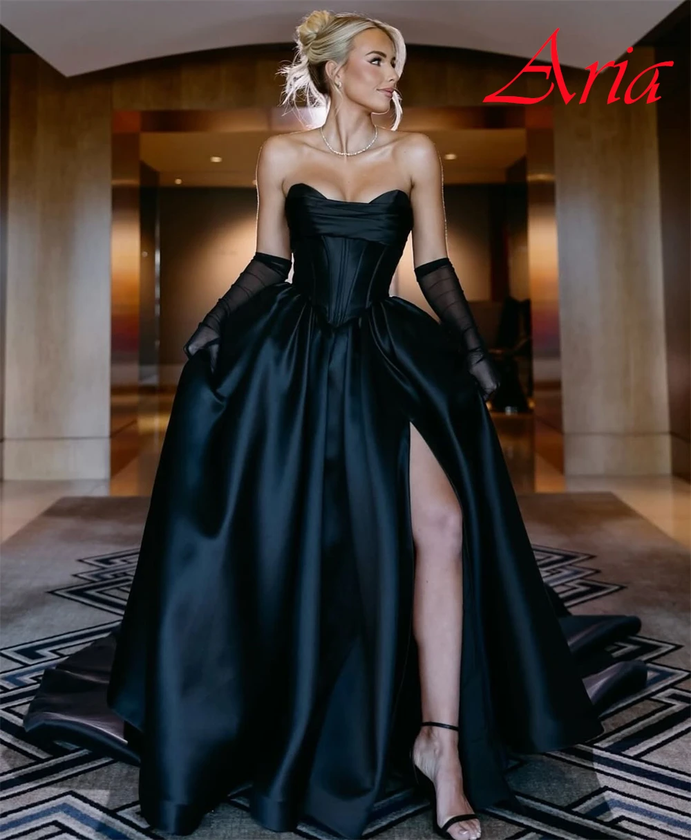 

Customized Formal Strapless Evening Dress Exquisite Sleeveless Prom Dresses High Quality Chapel Train Special Occasion Gowns