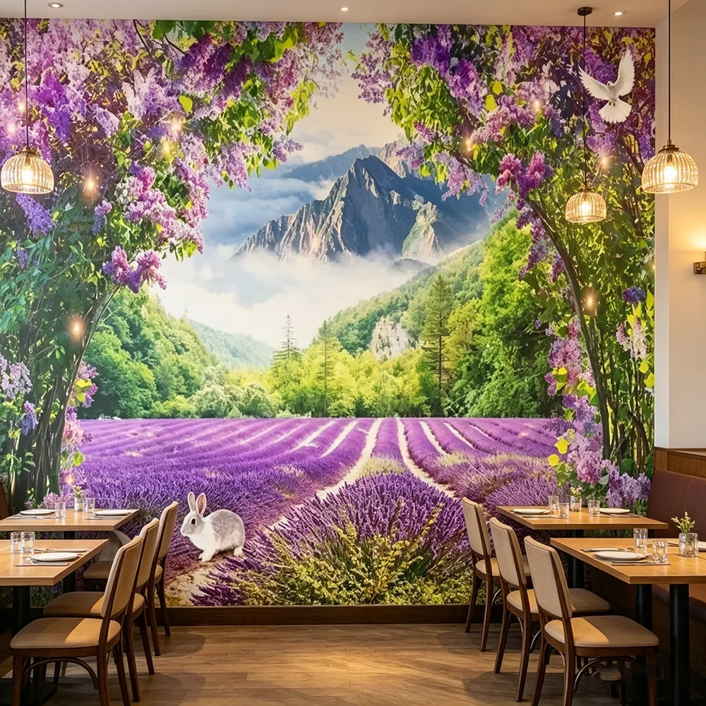 3D Landscape Flower Wallpaper Pastoral Style Mural for Living Room, Wedding & Home Decor - Natural Scenery Wall Painting