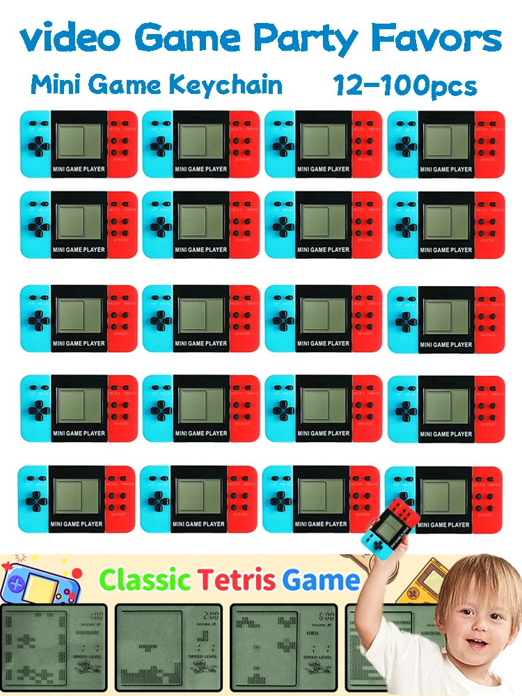 12-100 Stuks Mini Handheld Game Console Sleutelhanger Video Game Party Gunsten Voor Kinderen Verjaardag Kerstcadeaus School klas Prijzen - afbeelding 2