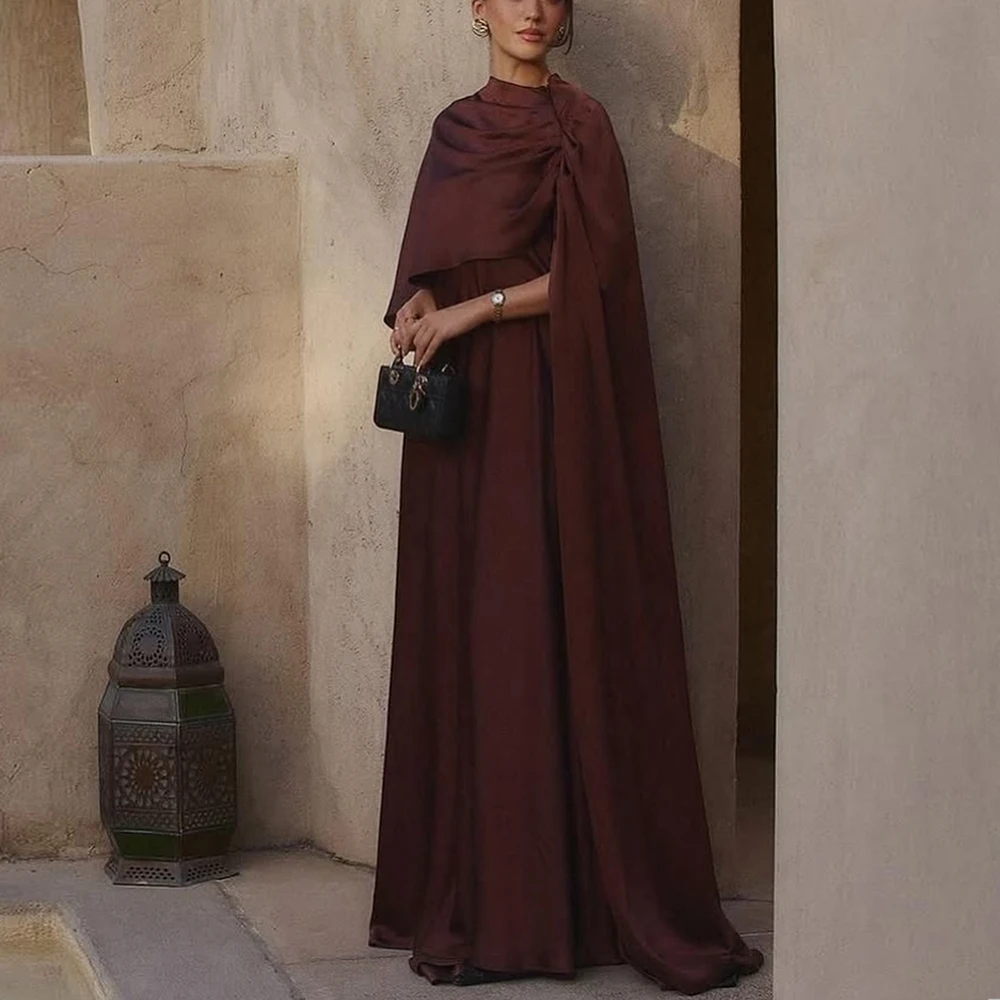 

Customized Long Elegant Evening Dresses for Women Cap Sleeves A Line Party Dress Pleated Satin Modern Cocktail Gowns