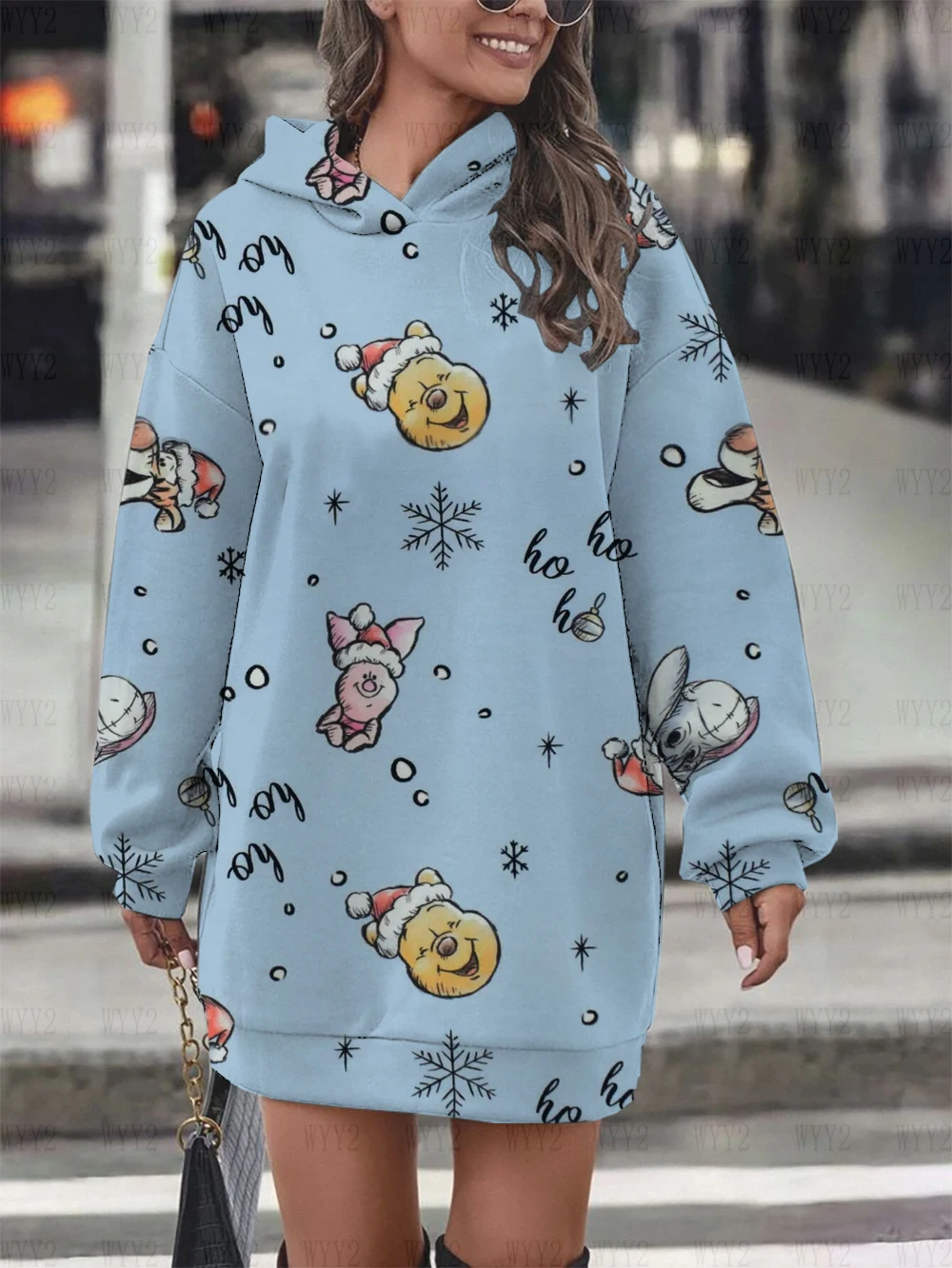 Disney-Pulôver estampado de Mickey Mouse feminino, moletom com capuz, moda casual, coleção para Natal