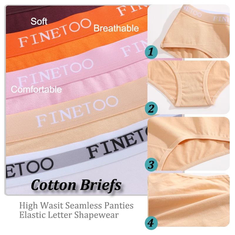 FINETOO 7ks/sada dámských bezešvých bavlněných kalhotek, jednobarevné, s písmeny, vysoce kvalitní elastické kalhotky, měkké a pohodlné spodní prádlo - náhled 5