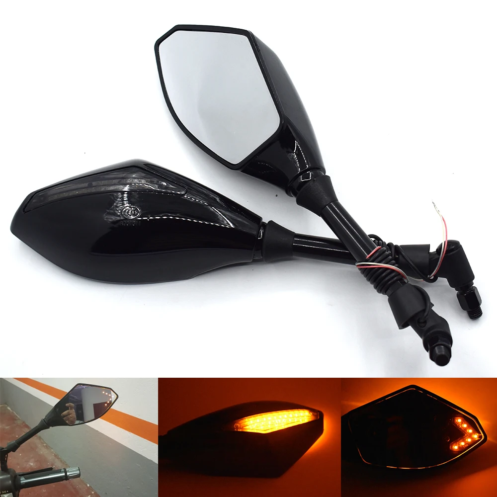 Universal 10mm Motorcycle Rearview Mirrors With LED Turn Signal Integrated For Aprilia Tuono V4 R APRC,Tuono 1000R Factory