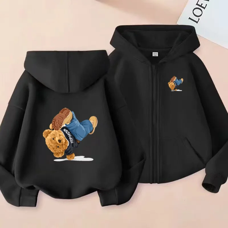 

Children's Cardigan Hoodie Cute Acrobatic Little Bear Kawaii Clothing Zipper Style Girls Boy 3-12Yrs Top Leisure Sweatshirt Coat
