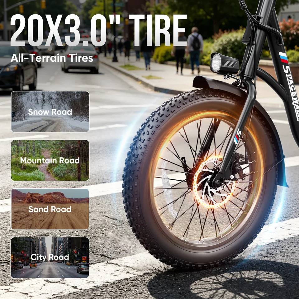 Spacewalk Fat Tire Electric Bike Adults 1500W Peak Motor 28MPH Speed 20x3.0 All Terrain Ebike 48V 13Ah Removable Battery NFC Unlock UL Certified USA Warehouse image 4