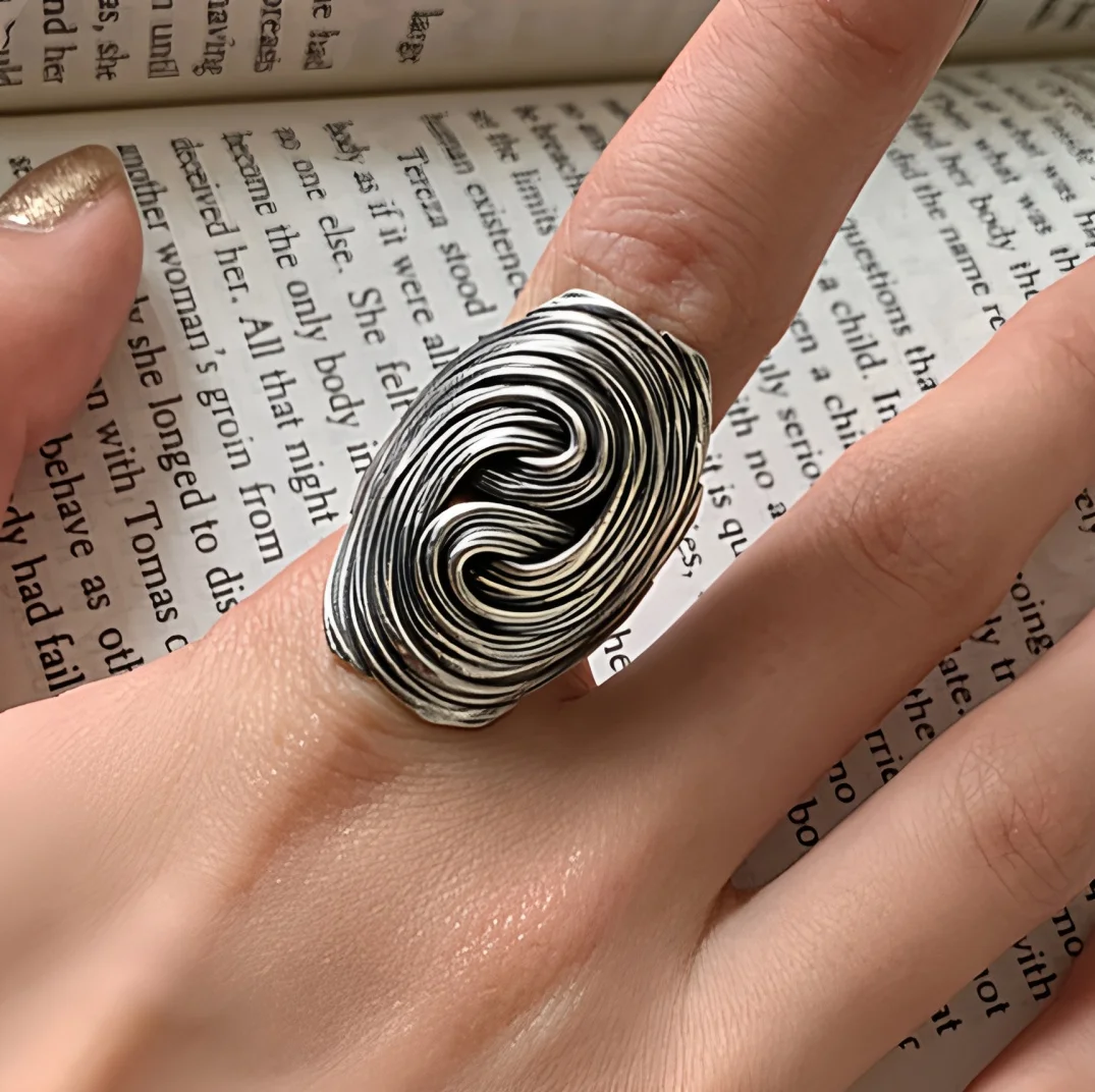PANJBJ Echt 925 Sterling Silber Retro Runde Ring Für 2 Rigns Frauen Kette Vintage Edlen Schmuck Minimalistischen Zubehör Geschenk