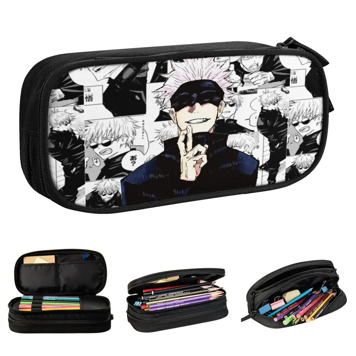 Jujutsu Gojo Satoru Comic Kaisen Lápis Estojos Divertidos Anime Pen Box, Bolsa Estudantil, Grande Capacidade, Presentes Escolares para Estudantes