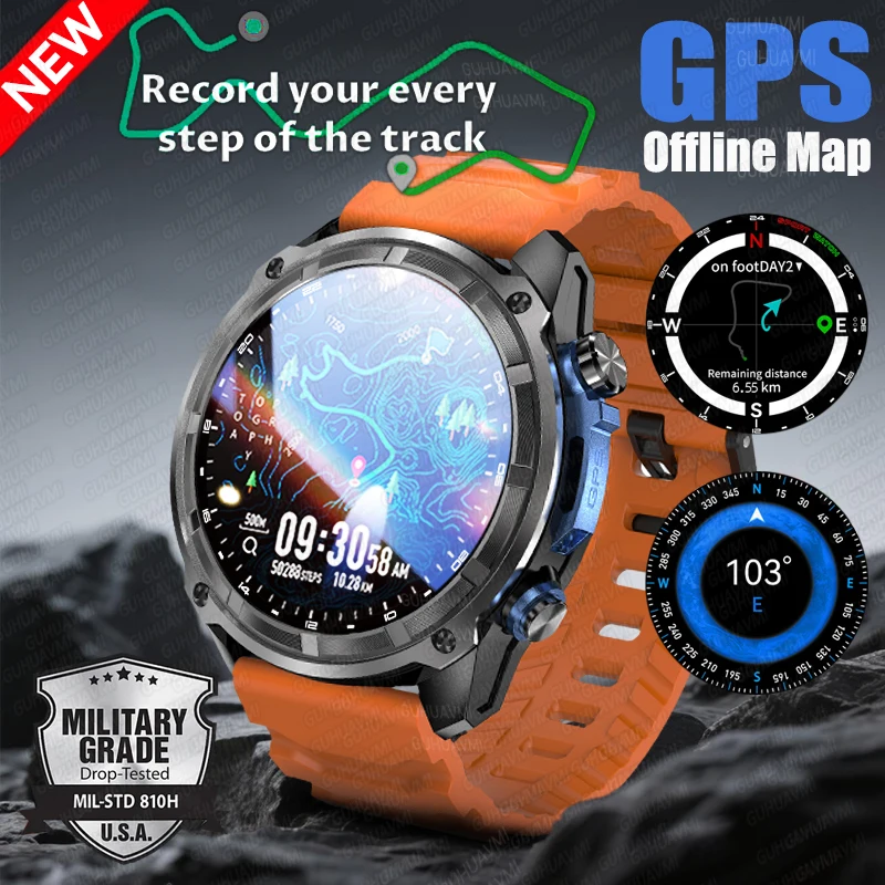 2025 neue GPS 4 GB Speicher Militär Sport Smartwatch Männer Wasserdichte Fitness Tracker Offline Karten 860 Mah Batterie Smart armband 5ATM