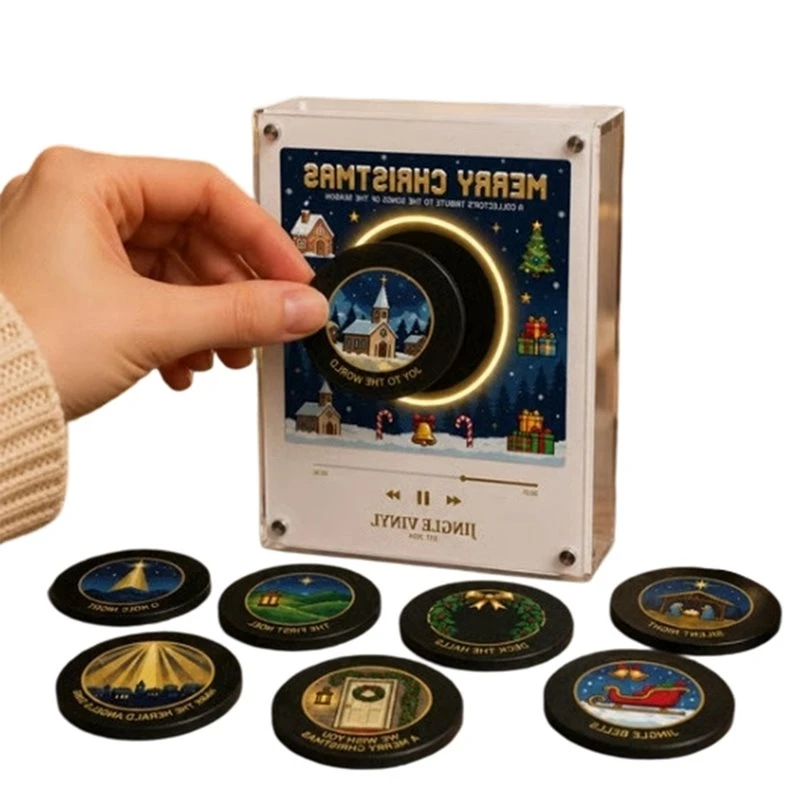 Y50A-For Christmas Decor Suitable Vinyl Player Fridge Record NFC Magnetic Music Box Set, With 9 Vinyl Style Discs