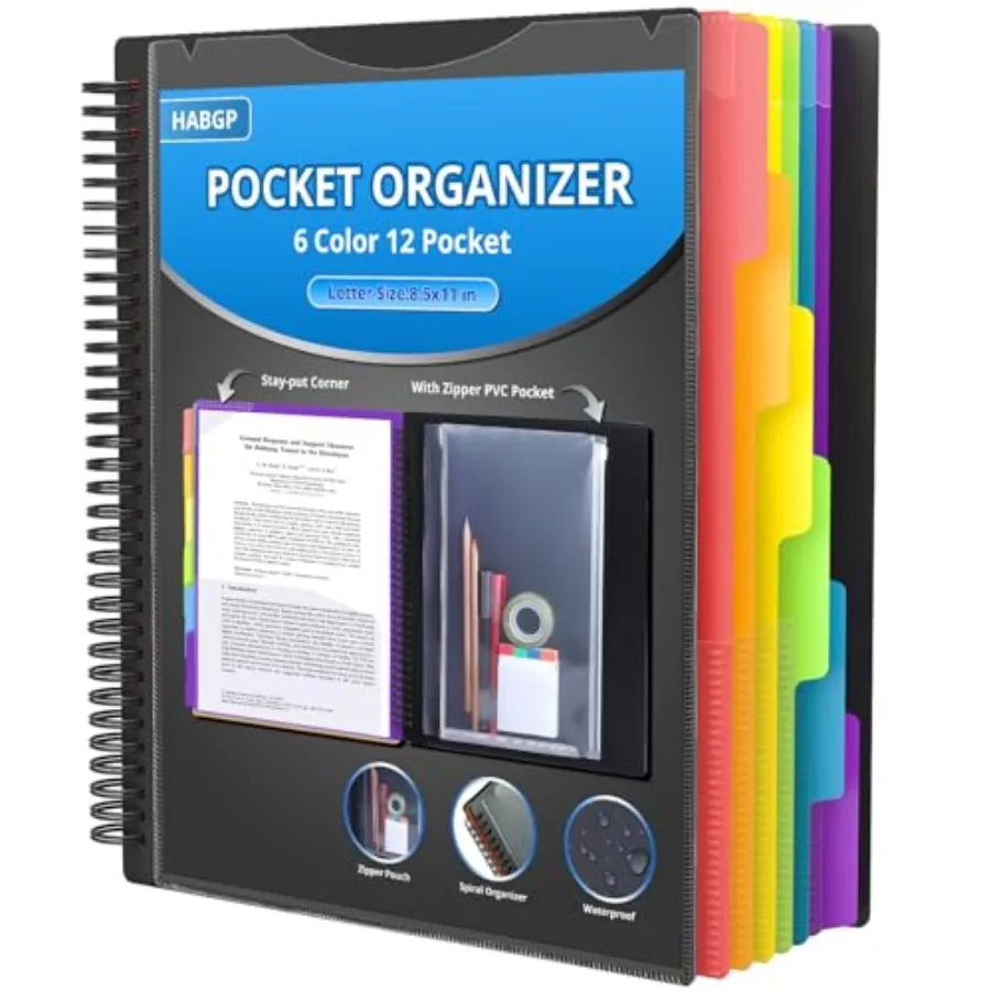 12 Pot Plastic folders with Pots 6 Colors Multi Pot Folder Binder with Dividers Office Organizer Folder Letter Size School Supp