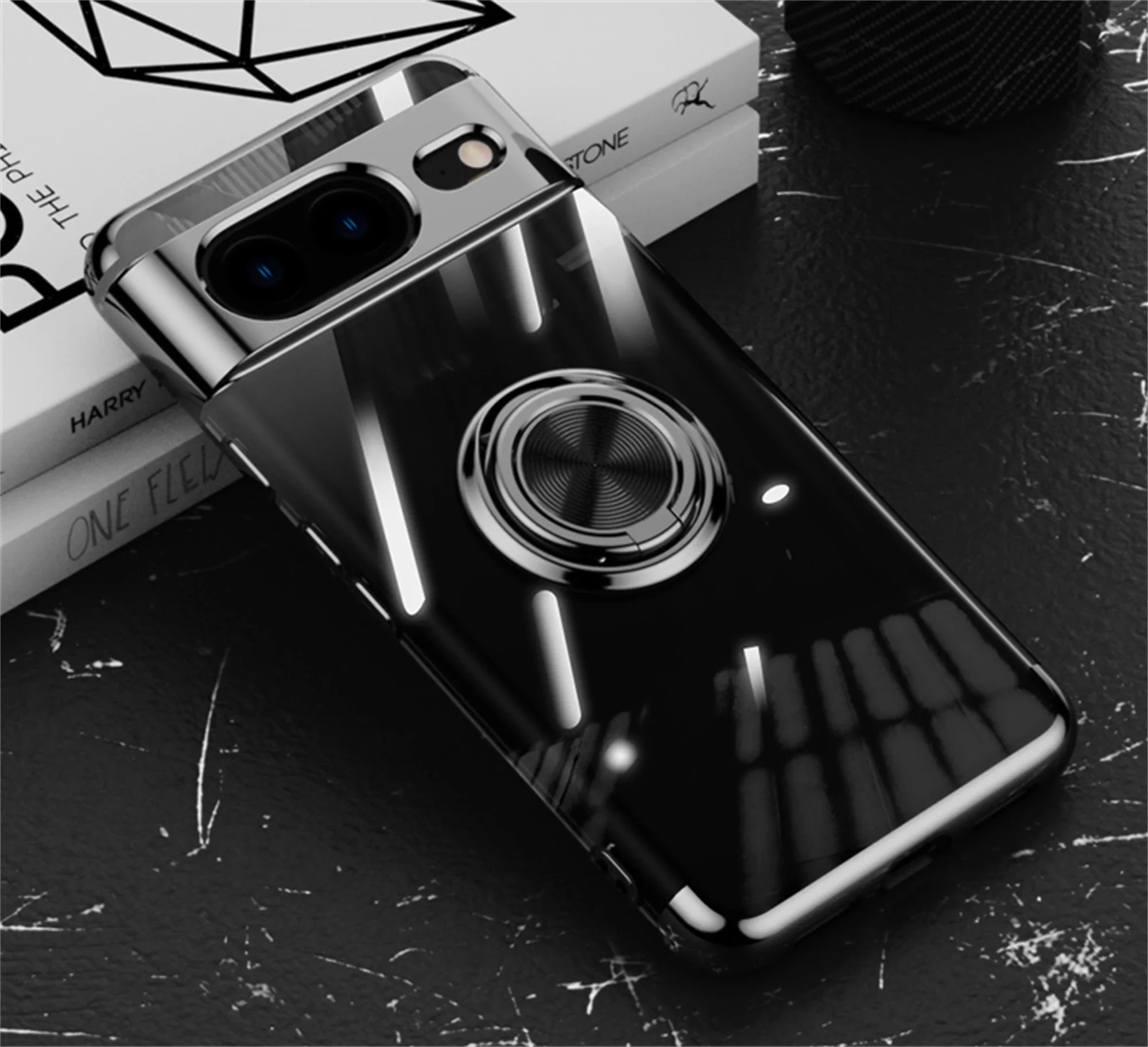 Slim Plating Clear Magnetic Phone Case for Google Pixel 9Pro 9 8Pro 8A 8 7Pro 7A 7 6A 5A Metal Ring Kickstand Cover