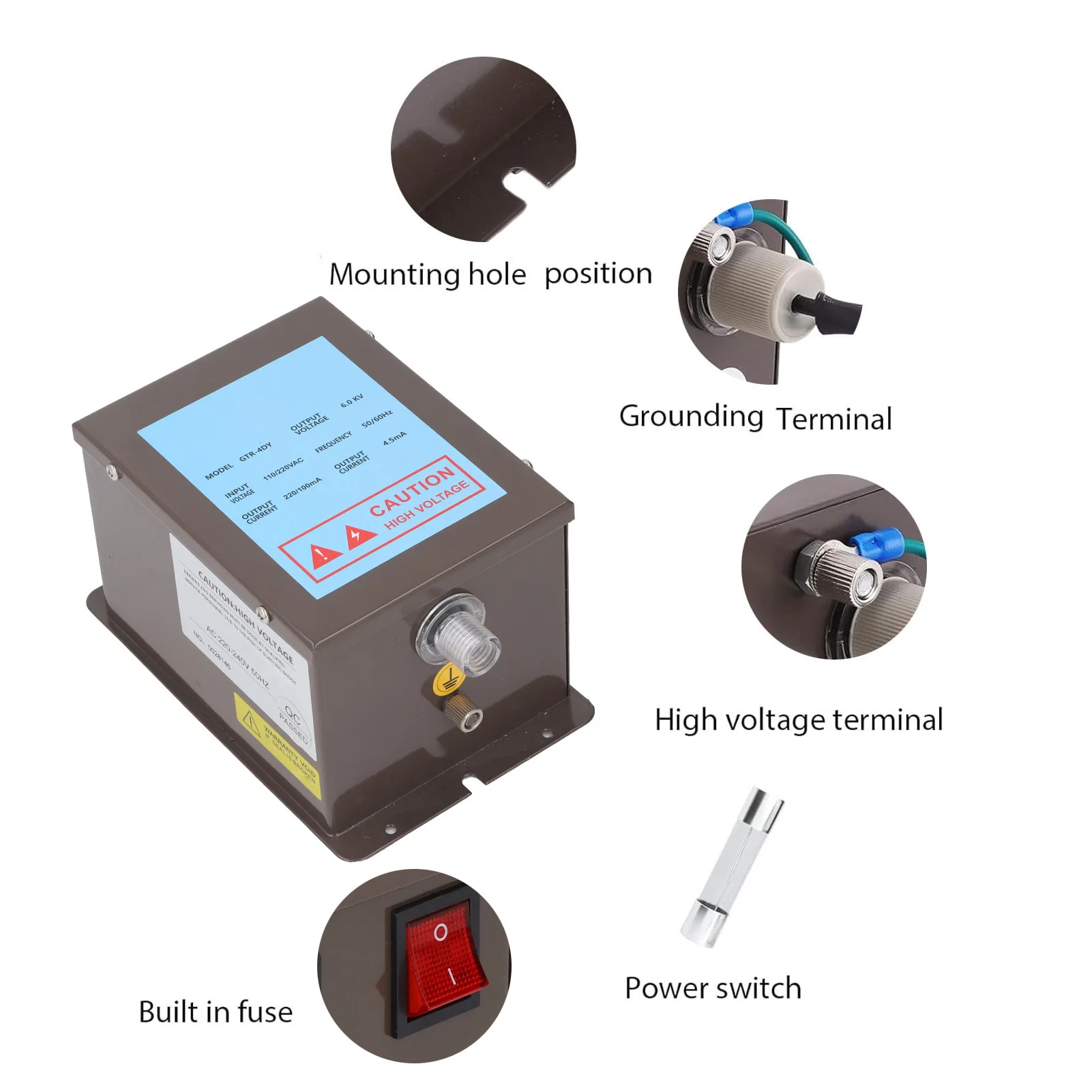 مصدر طاقة قضيب مؤين مضاد للكهرباء الساكنة - مخرج واحد 6.0 كيلو فولت، إزالة ثابتة فعالة مع تصميم جرح نحاسي ثابت