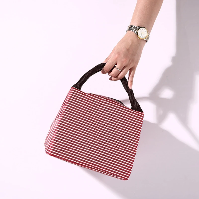 Minimalista Stripes Lunch Bag, sacola térmica portátil, caixa isolada, Bento Pouch, piquenique saco de isolamento para estudantes