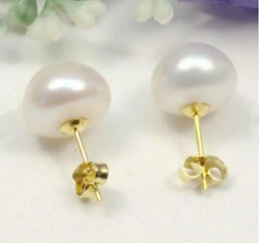 Real AAA+ natural 7-8mm white south sea pearl earrings 14k Gold stud earring