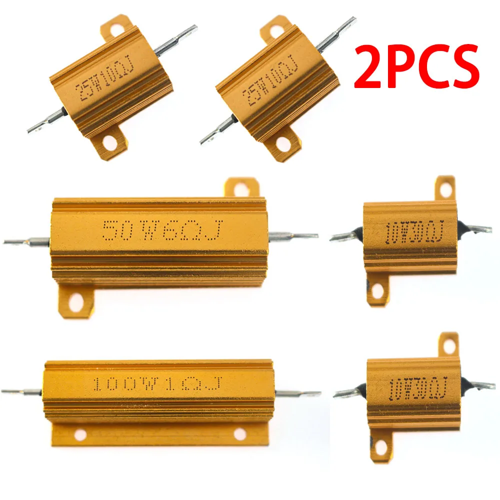 2PCS RX24 Aluminum Power Resistor 10/25/50/100W 0.1-1KOhm Metal Shell Wirewound Load Resistor Kit for Industrial Audio Equipment